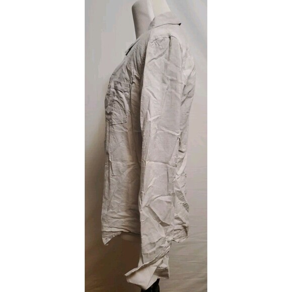 Theory Dulcie Linen Blend Beige Stretch Long Sleeve Button Up Shirt Women Medium - Picture 4 of 10